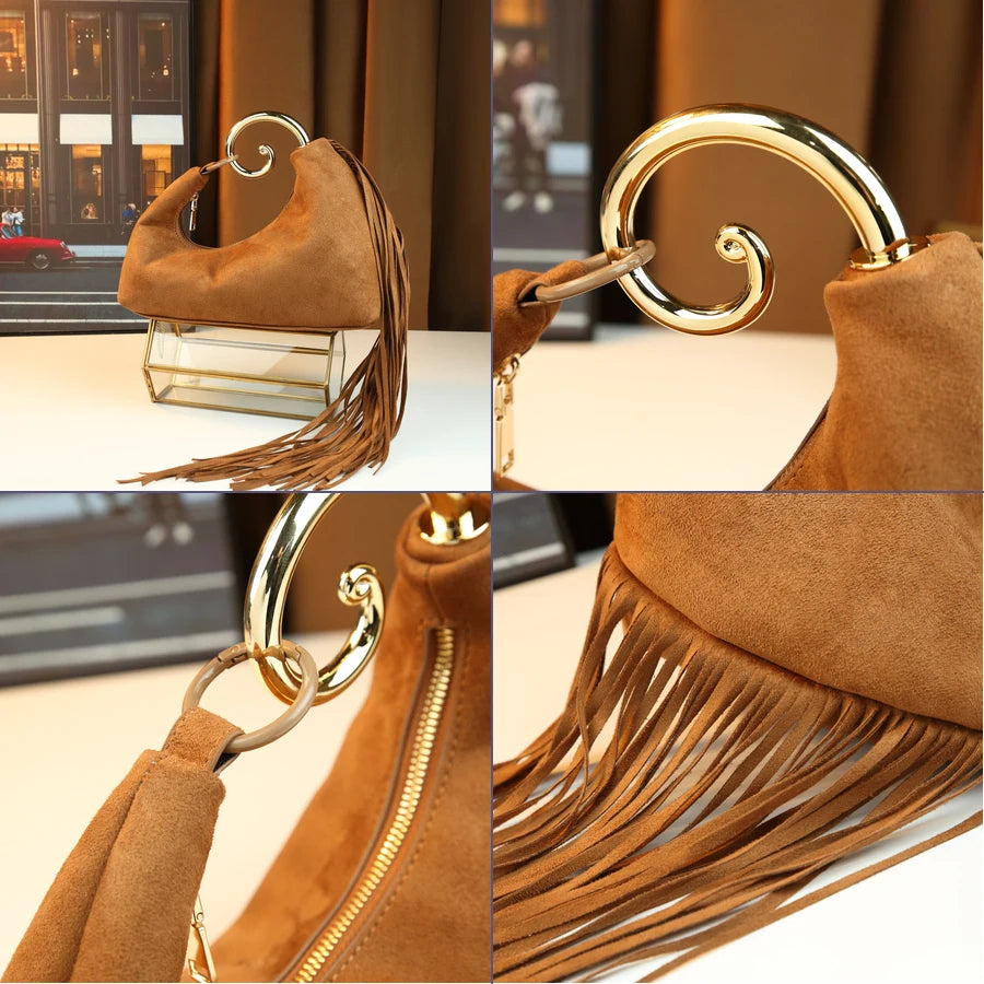 Fringed Curved Dinner Bag, Retro Hand-Held Clutch - product photo 4