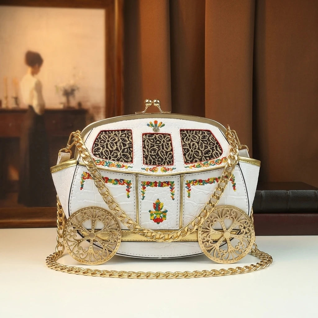 Carriage-Shaped Handbag with Chain Strap, Vintage Cartoon Bag - product photo 1