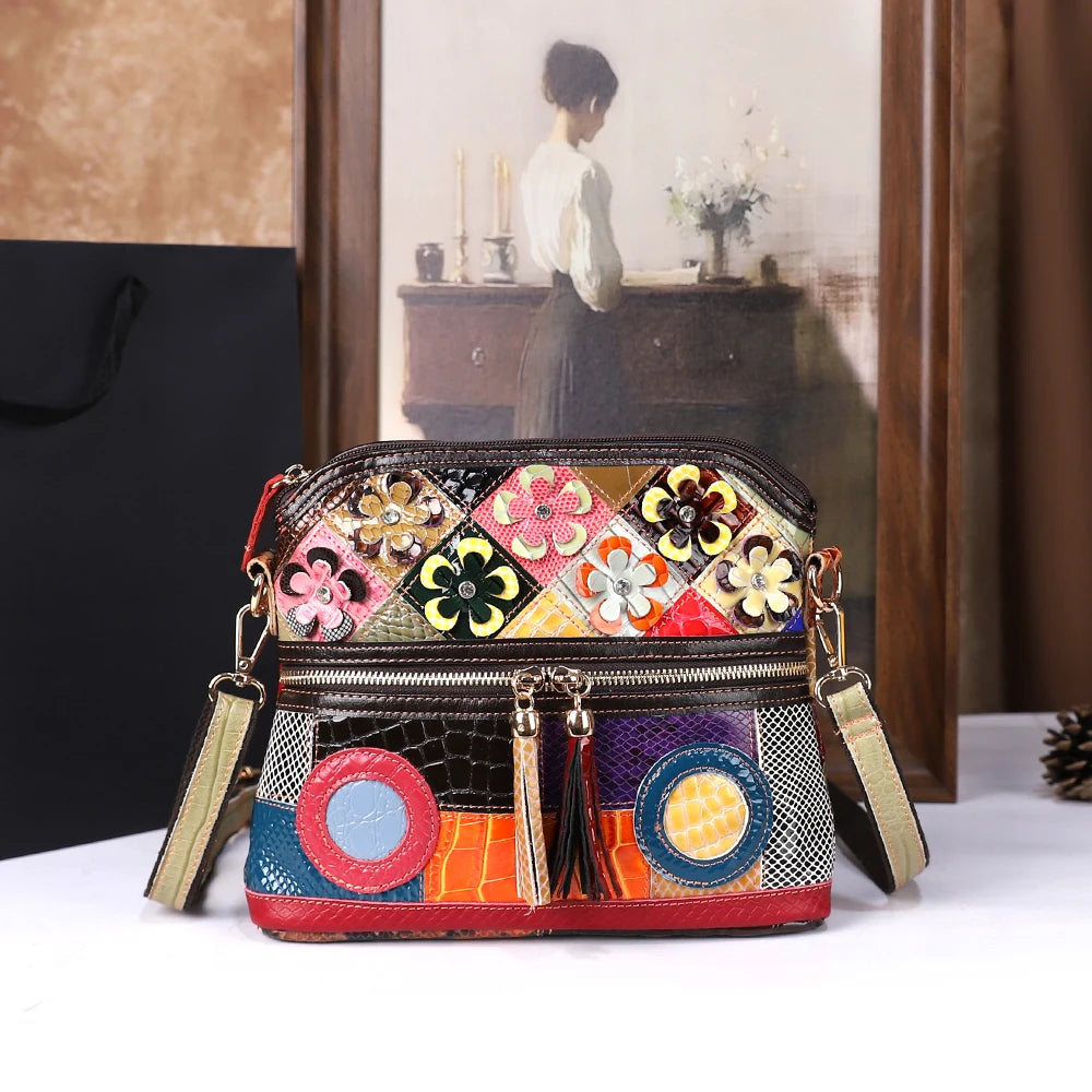 Geometric Genuine Leather Crossbody Bag with Tassel - product photo 1