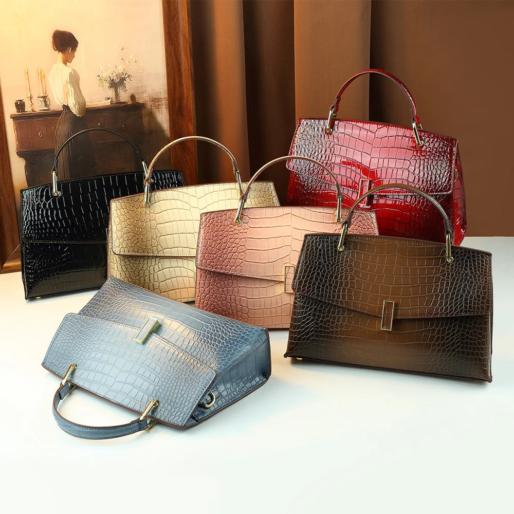 Croc Patent Satchel with Top Handle - product photo 2