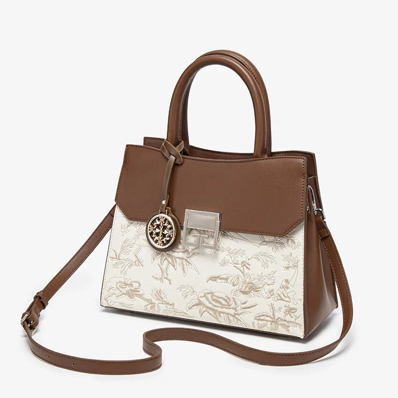 Embroidered Large Shoulder Bag, Textured Crossbody Tote - product photo 2