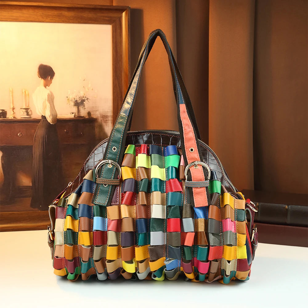Woven Genuine Leather Tote, Large Shoulder Bag - product photo 1