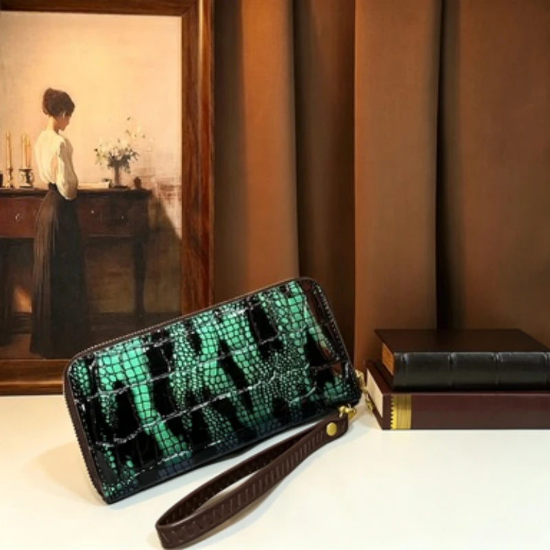 Glossy Croc Long Wallet, Clutch with Wristlet - product photo 3