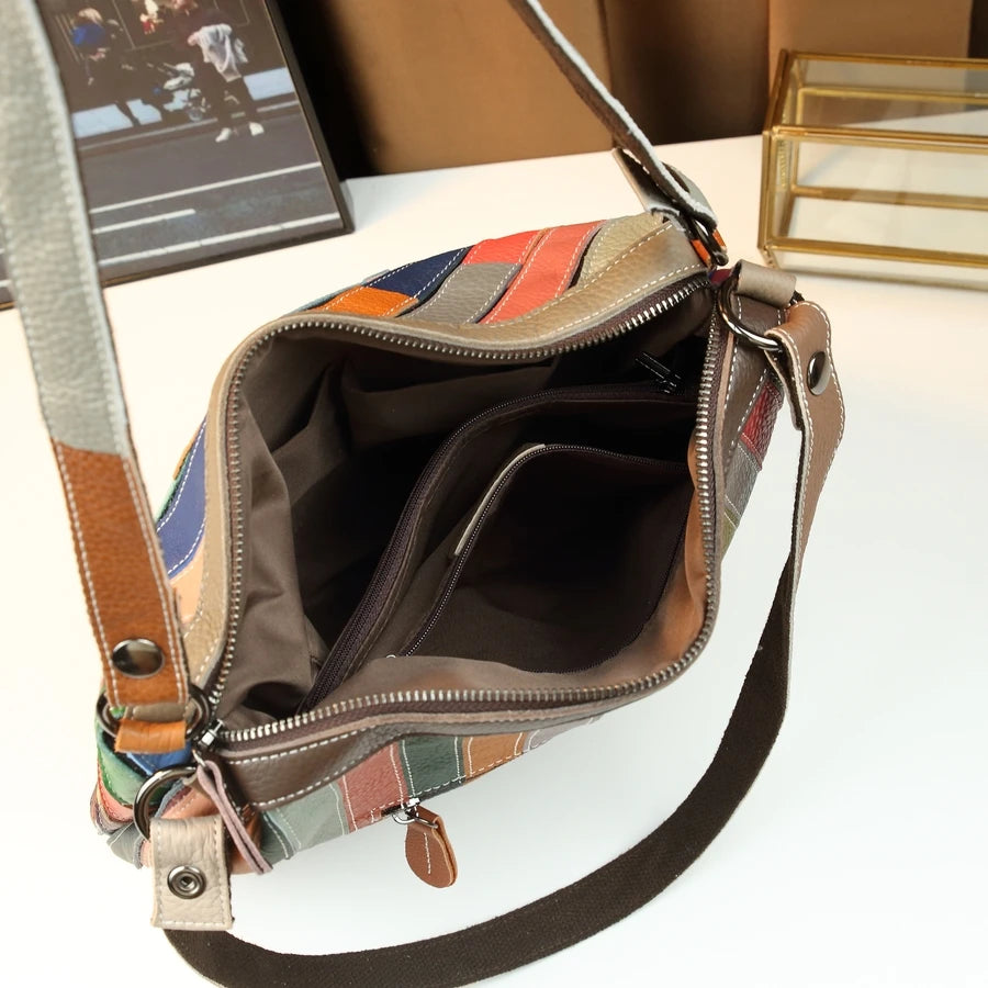 Geometric Patchwork Genuine Leather Square Bag - product photo 6