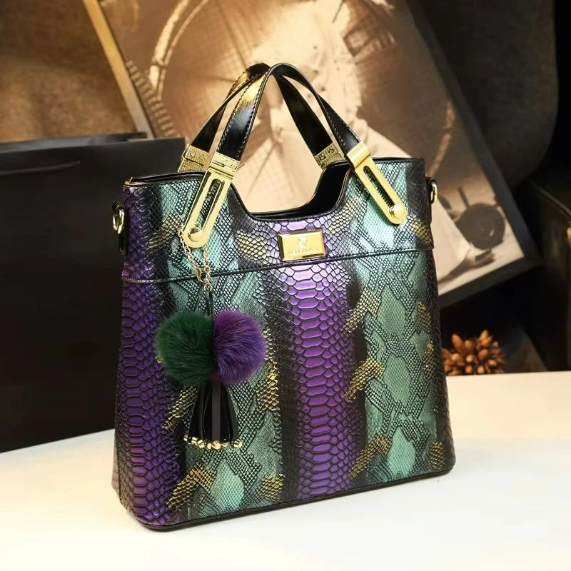 Serpentine-Print PU Tote with Contrast Splicing - product photo 1