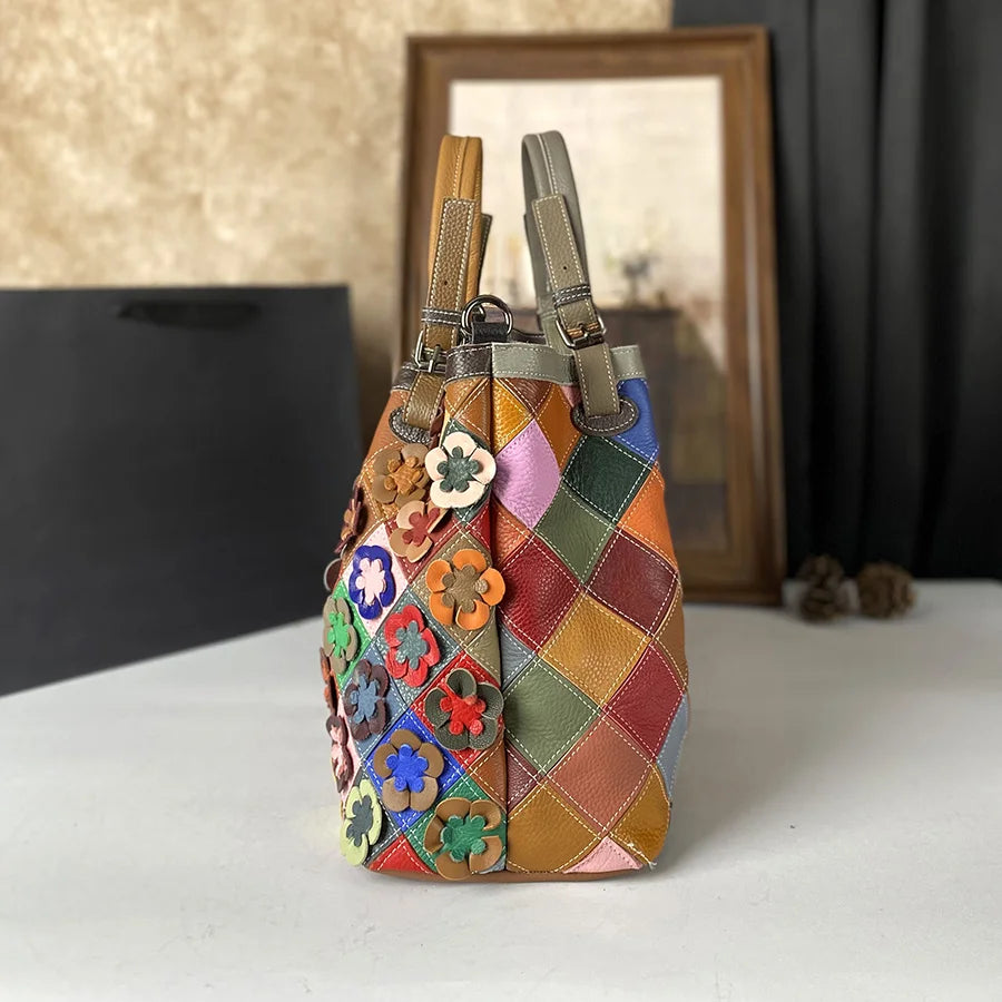 Top-Grain Cowhide Tote with Floral Applique - product photo 5