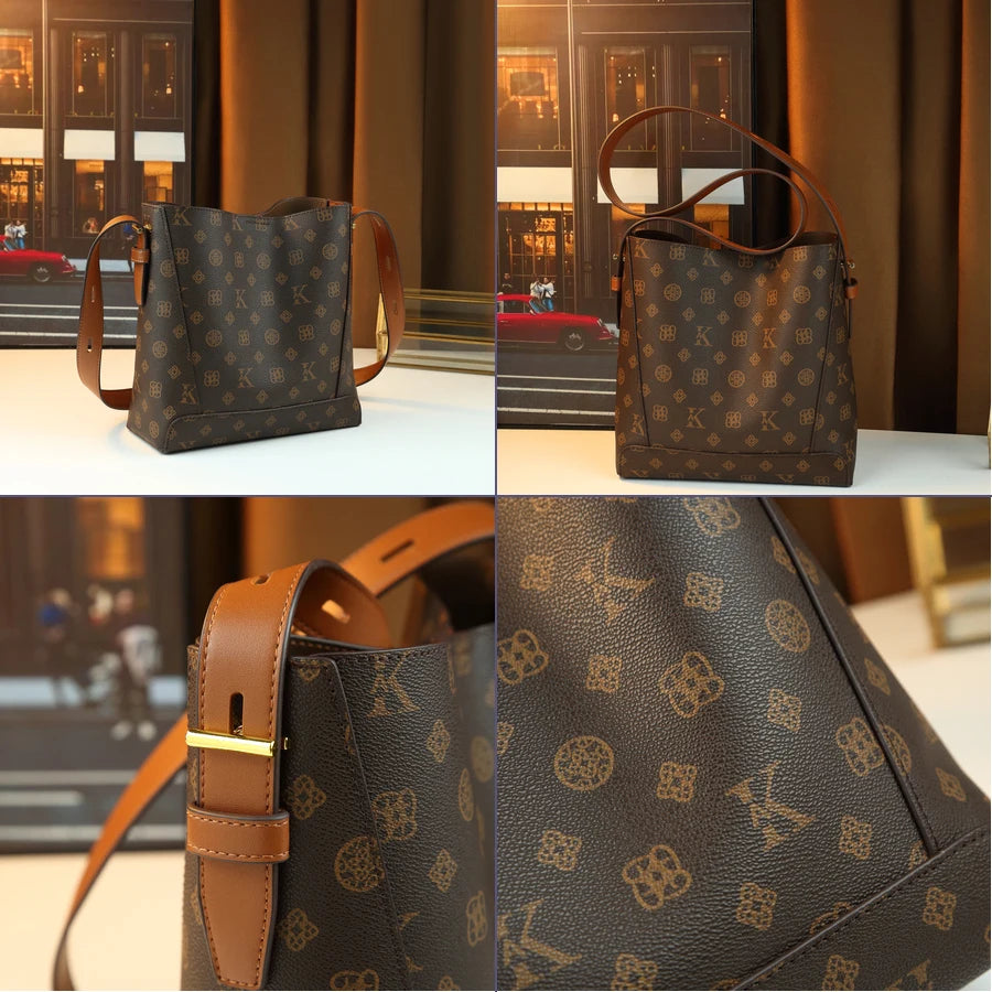 Monogram-Pattern Underarm Bag, Vintage PU Satchel - product photo 5