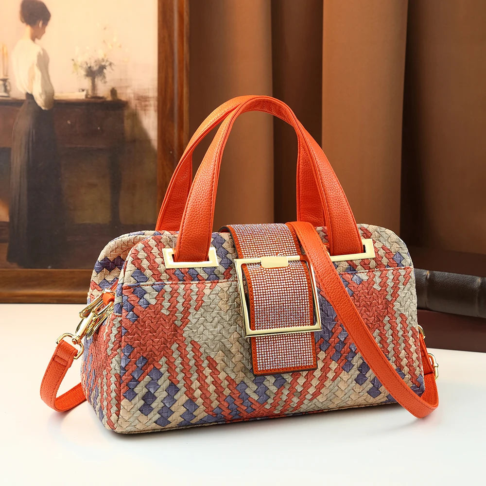 Woven Plaid Boston Bag, Top-Handle Satchel - product photo 3