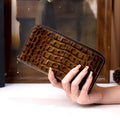 Croc-Pattern Long Wallet, Genuine Leather Card Case - product photo 1