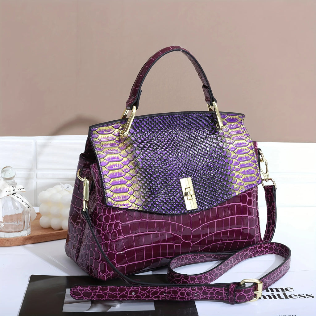 Genuine Leather Croc-Embossed Satchel, Top-Handle Bag - product photo 6