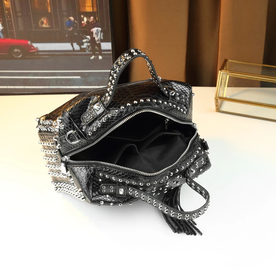 Leopard Pillow Shoulder Bag, Rivet Detail PU Tote - product photo 4