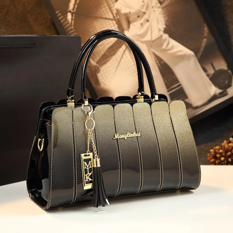 Striped Tassel Crossbody Bag, English-Style PU Bag - product photo 2