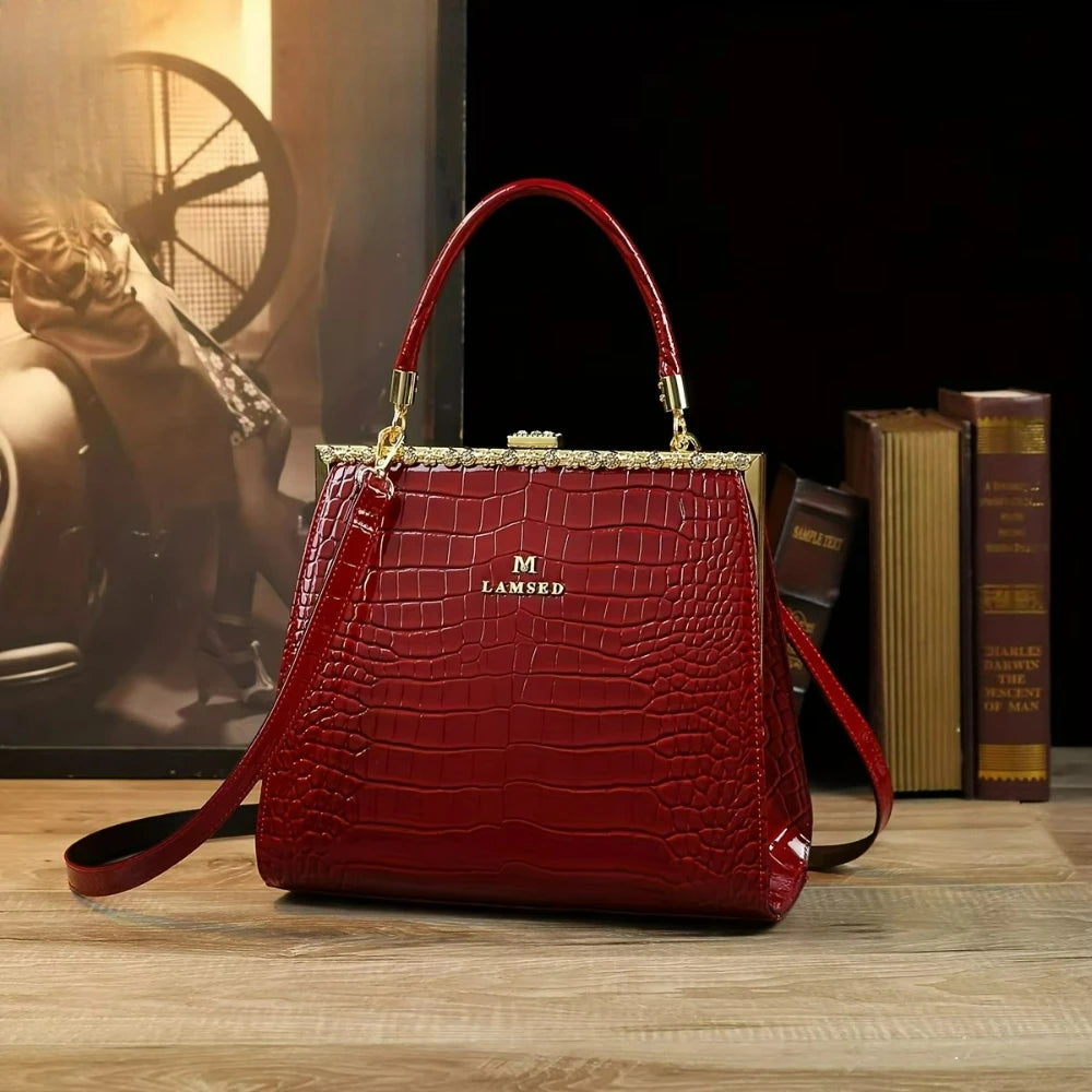 Croc-Pattern Tote with Stone Detail, Casual Shoulder Bag - product photo 5