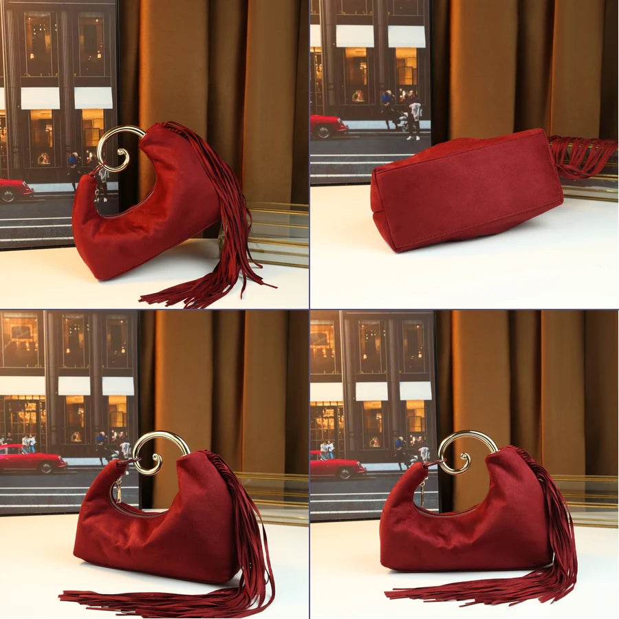 Fringed Curved Dinner Bag, Retro Hand-Held Clutch - product photo 5