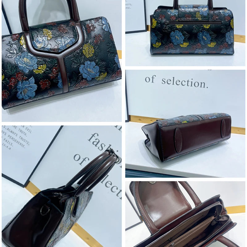 Rose-Embossed Boston Bag, 3D Floral Vintage Handbag - product photo 4