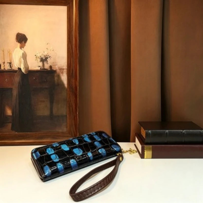 Glossy Croc Long Wallet, Clutch with Wristlet - product photo 2