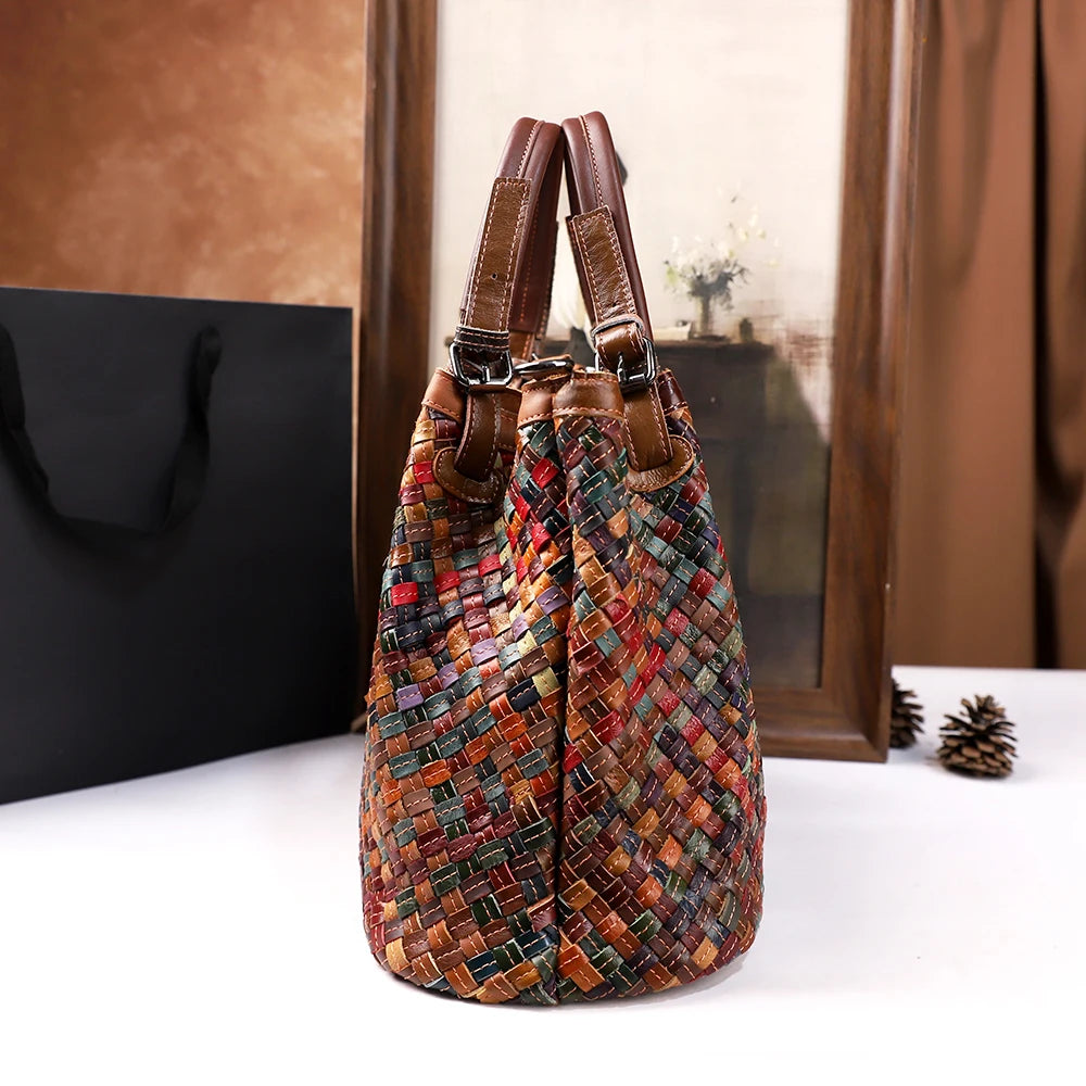 Woven Retro Tote Bag, Large PU Shoulder Bag - product photo 6