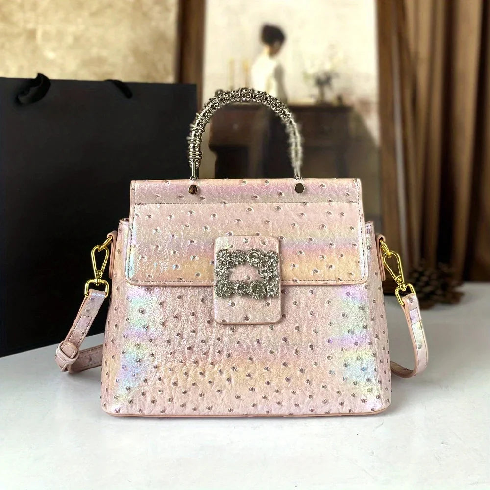 Laser-Light Crossbody Handbag, Ostrich-Pattern PU Bag - product photo 1