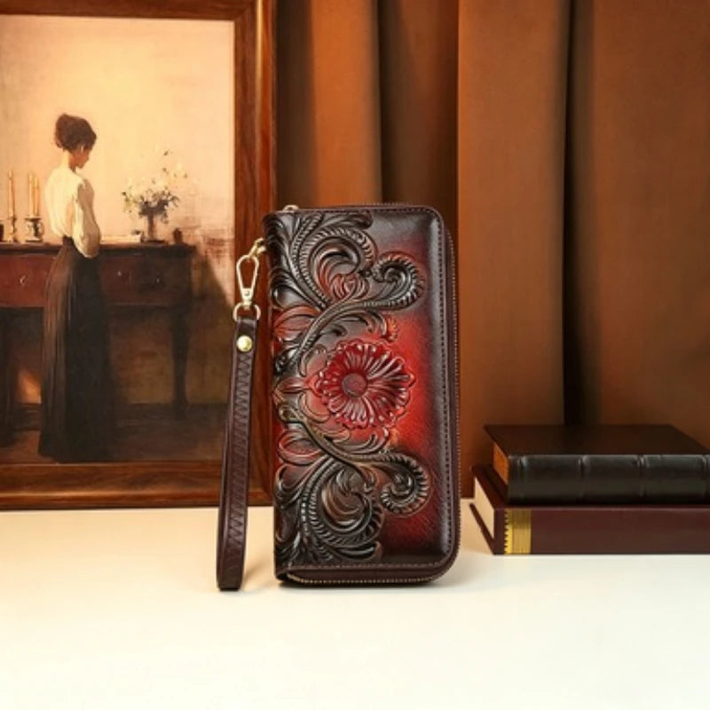 3D Embossed Floral Clutch, Long Wallet with Wristlet - product photo 2