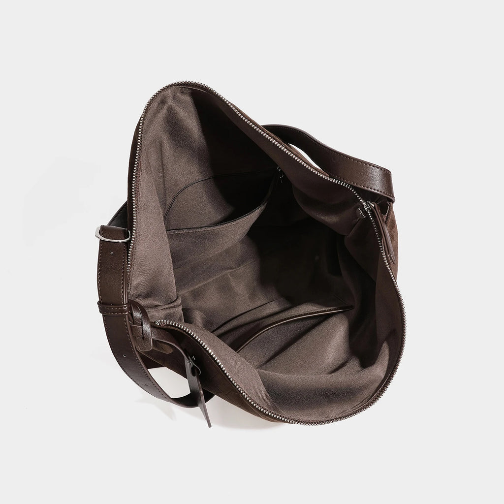 Croc-Embossed Suede Hobo Bag, Vintage Shoulder Satchel - product photo 5