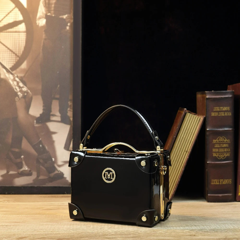 Square-Handle Satchel Bag, Retro Textured Handbag - product photo 4