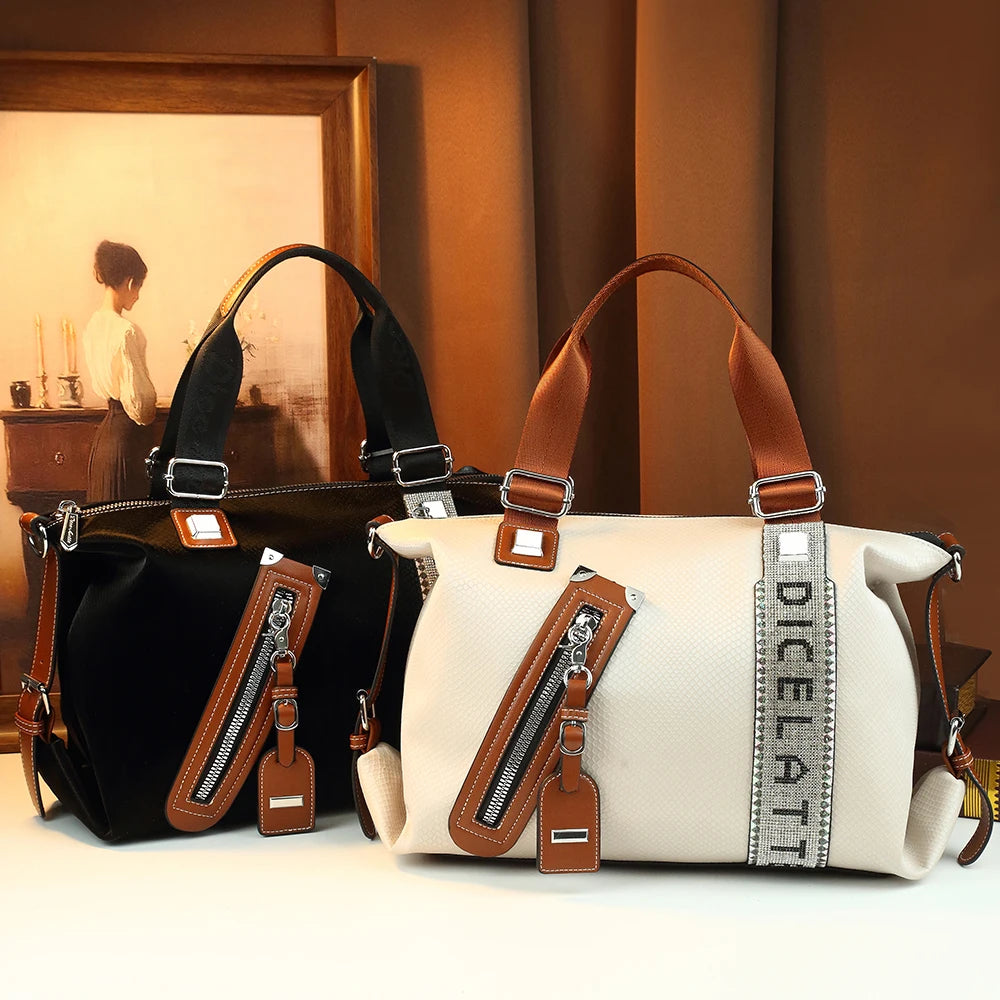 Two-Tone Rhinestone Tote Bag, Large PU Crossbody - product photo 5