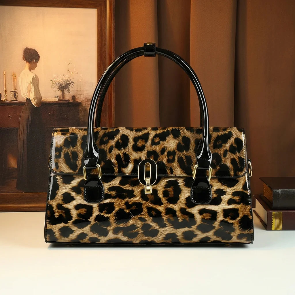 Leopard Patent Tote with Top Handle - product photo 1