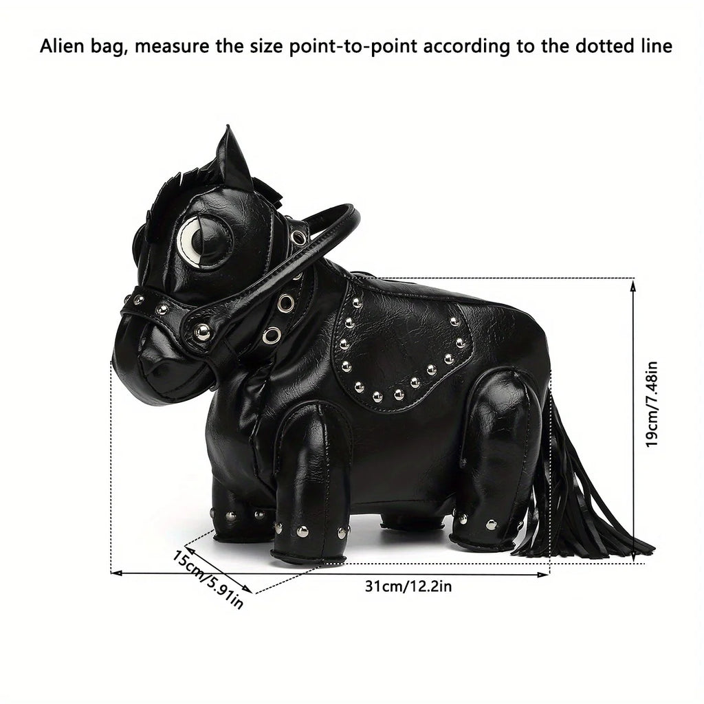 Horse-Shaped Crossbody Bag with Tassel Trim - product photo 3