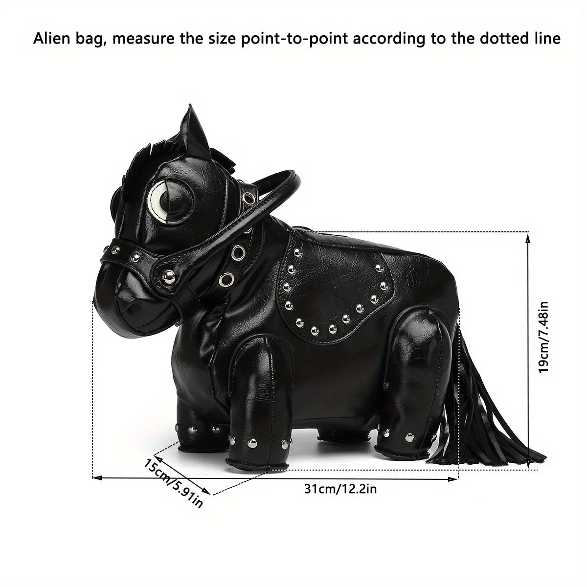 Horse-Shaped Crossbody Bag with Tassel Trim - product photo 3