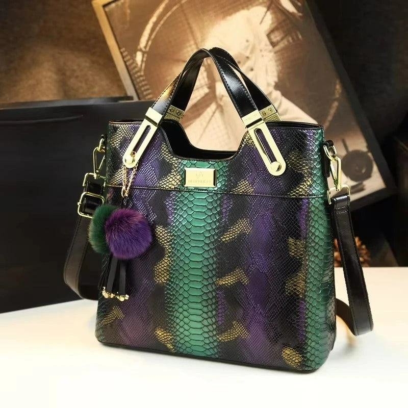 Serpentine-Print PU Tote with Contrast Splicing - product photo 2