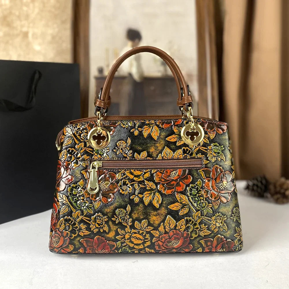 Relief Floral Tote with Tassel, Large-Capacity Handbag - product photo 3