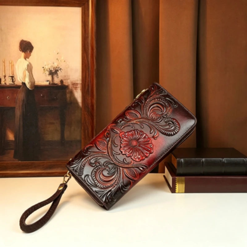 3D Embossed Floral Clutch, Long Wallet with Wristlet - product photo 3