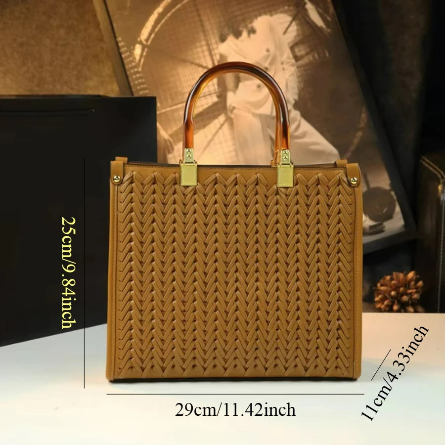 Woven PU Trapezoid Tote, Large Commuting Bag - product photo 2