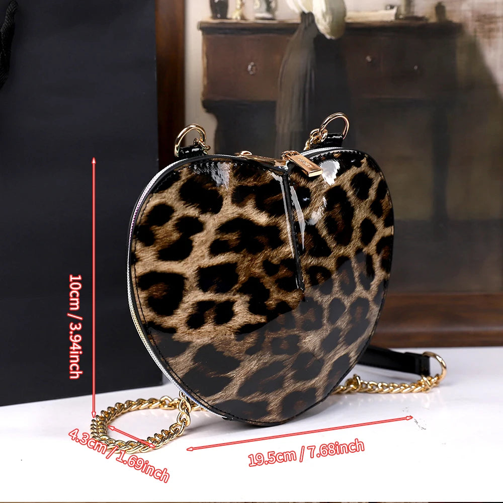 Heart-Shaped Leopard Bag, Mini Crossbody Purse - product photo 3