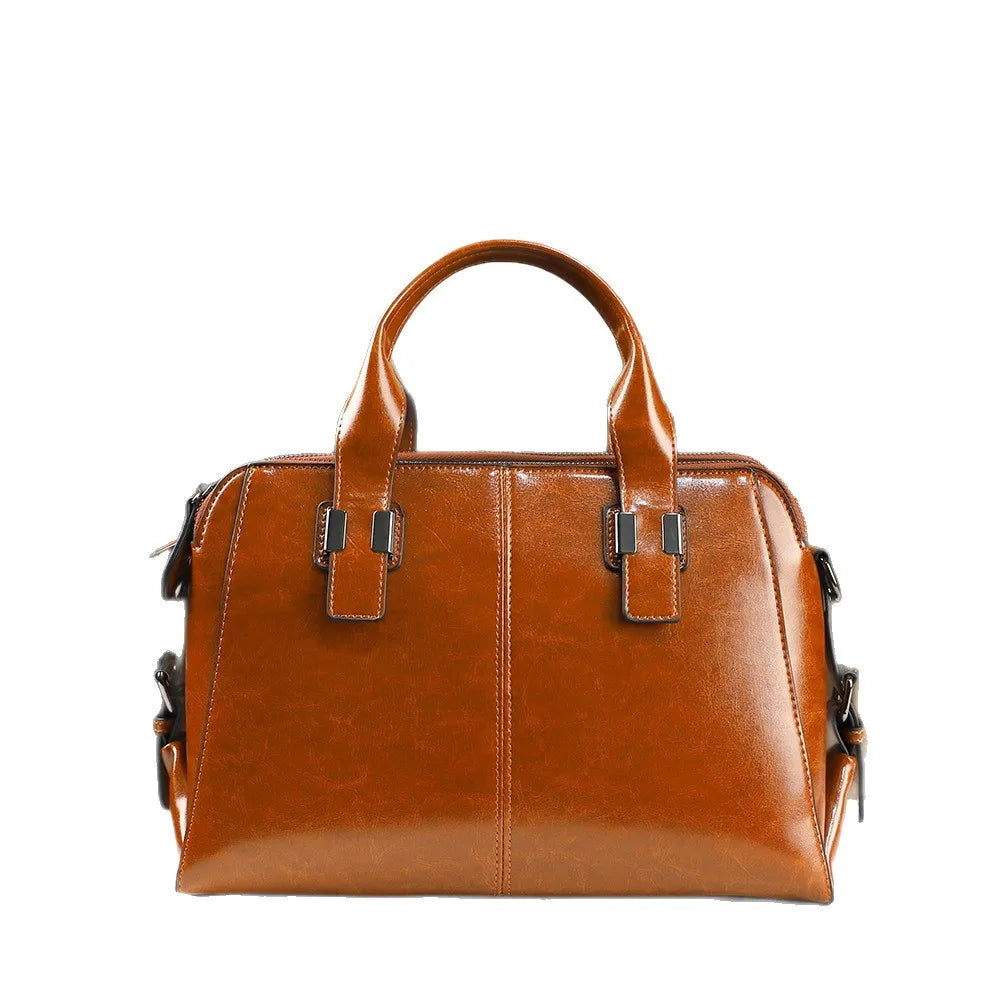 Oil-Wax Leather Boston Bag, Vintage Top-Handle Satchel - product photo 5