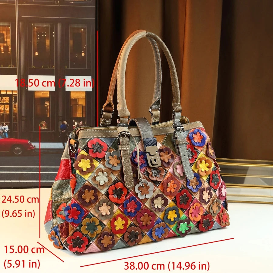 Boho Patchwork Cowhide Shoulder Bag - product photo 2