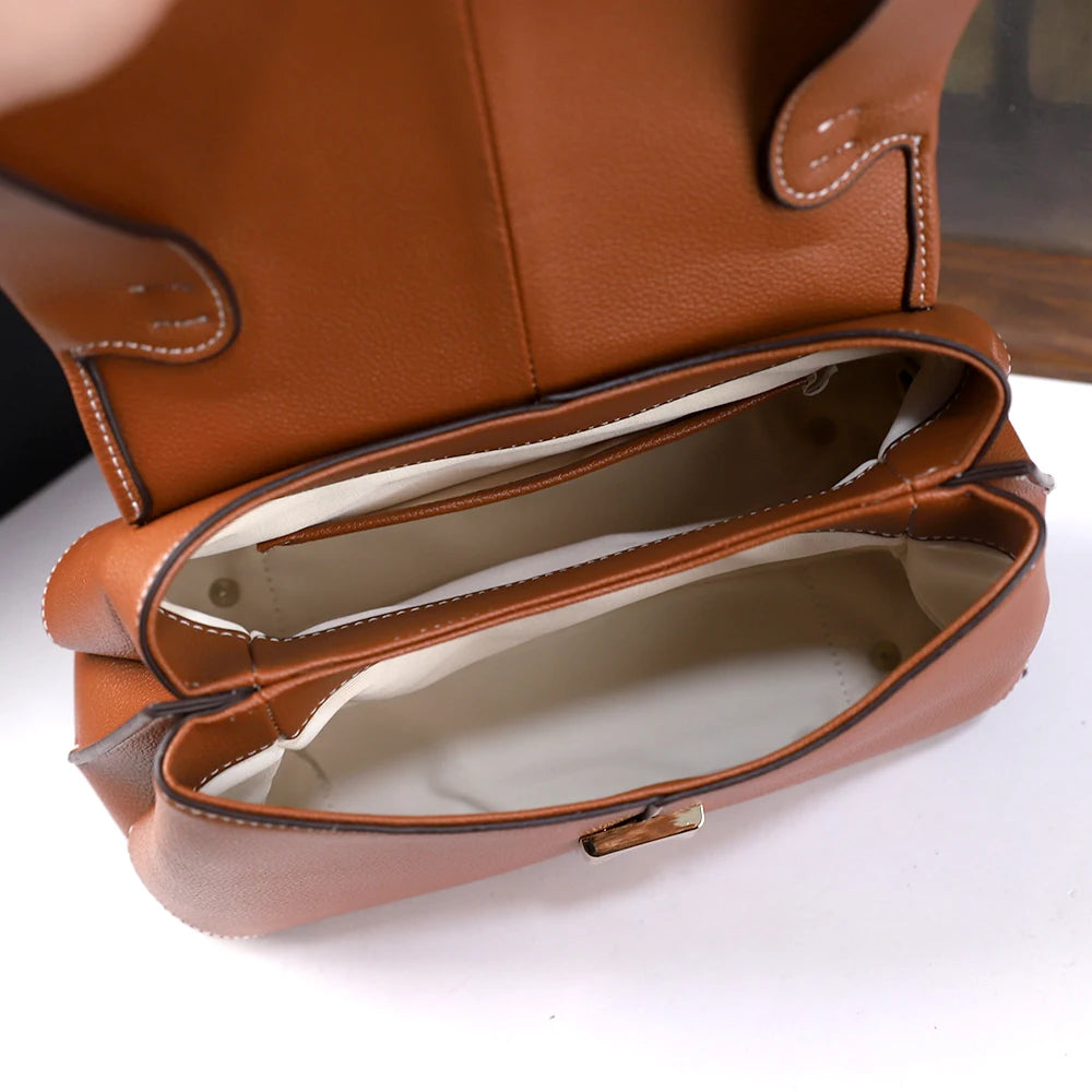 Vintage Buckle Tote Bag, Simple PU Shoulder Bag - product photo 4