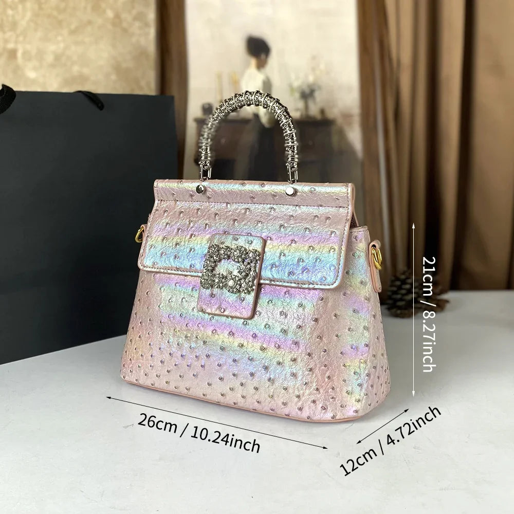 Laser-Light Crossbody Handbag, Ostrich-Pattern PU Bag - product photo 2
