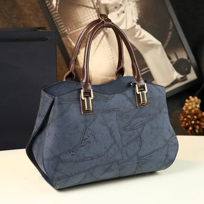 Distressed PU Patchwork Tote, Textured Shoulder Bag - product photo 2