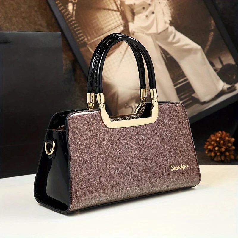 Solid-Colour PU Shoulder Tote, Everyday Handbag - product photo 1