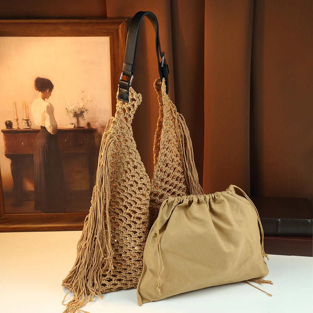 Cotton Woven Tassel Tote, Bohemian Beach Bag - product photo 4