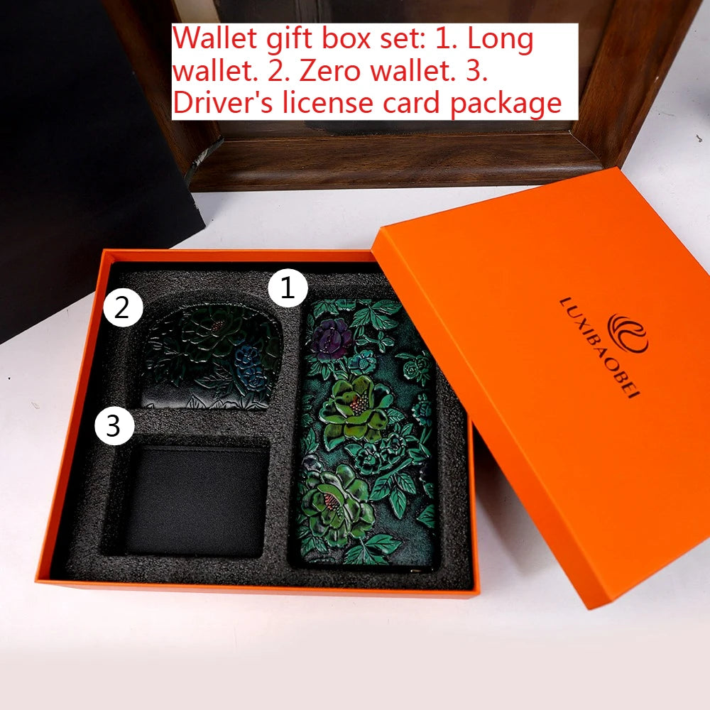 Carved Long Wallet Gift Set, Multi-Slot Purse - product photo 1