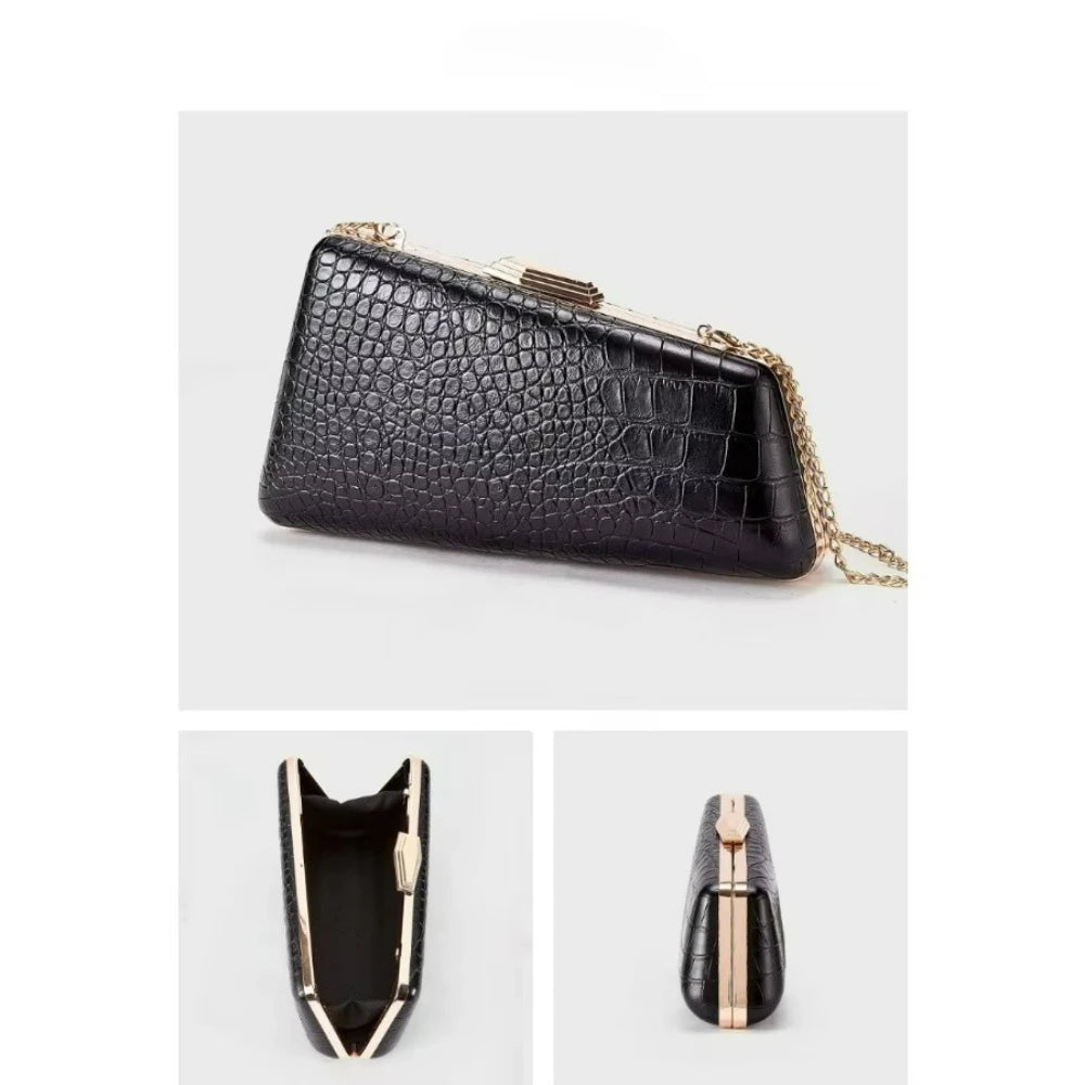 Snakeskin Asymmetric Clutch with Chain, Wedding Bag - product photo 6