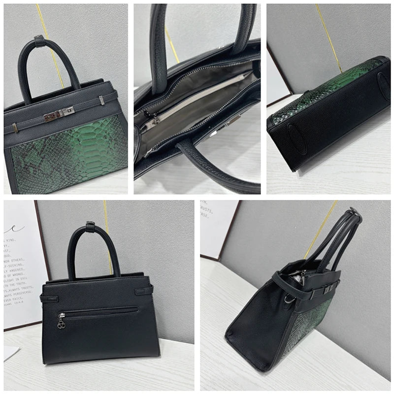 Structured Leopard Top-Handle Tote, PU Work Satchel - product photo 5