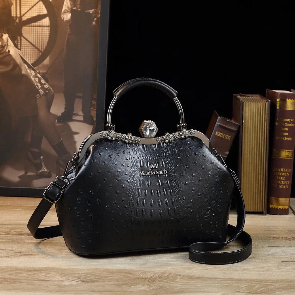 Lacquered Alligator-Pattern Bag with Diamonds - product photo 5