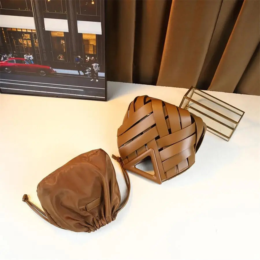 Woven Barrel Handbag, Geometric Soft PU Top-Handle Bag - product photo 4