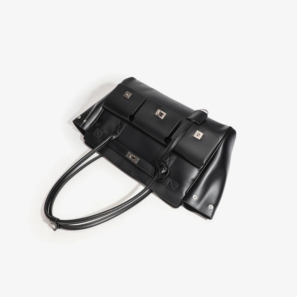 Punk Biker Tote Bag, Multi-Pocket Zip Shoulder Bag - product photo 4