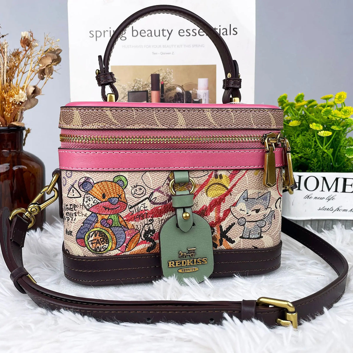 Monogram Graffiti Box Bag, Cartoon-Print PVC Vanity Bag - product photo 4