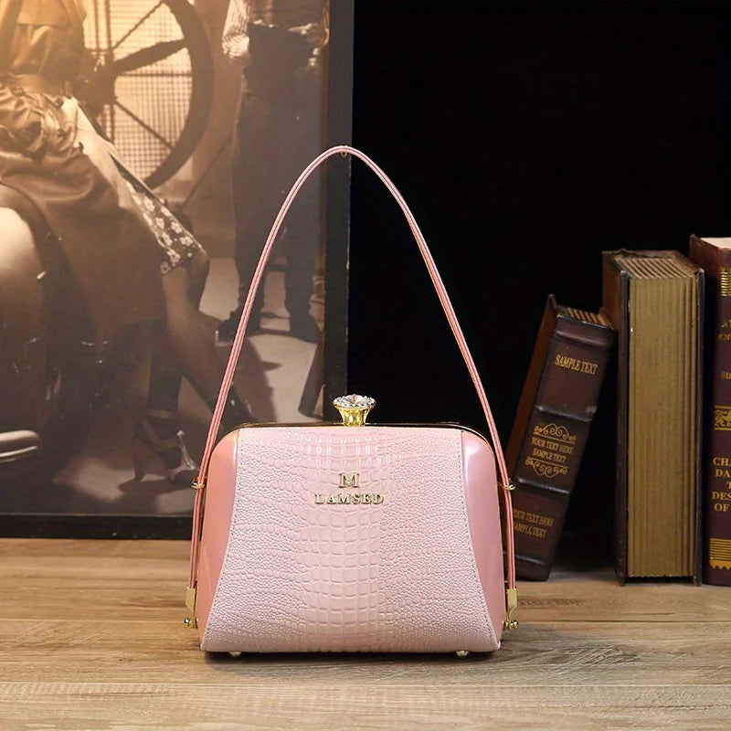 Croc-Embossed Tote with Stone Detail, Office Shoulder Bag - product photo 2