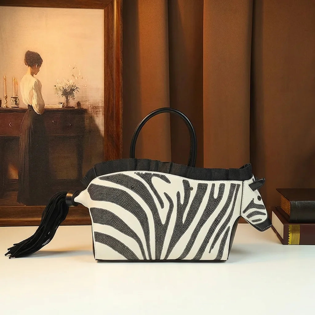 Zebra-Print Tote with Pearl Detail, Underarm Bag - product photo 1